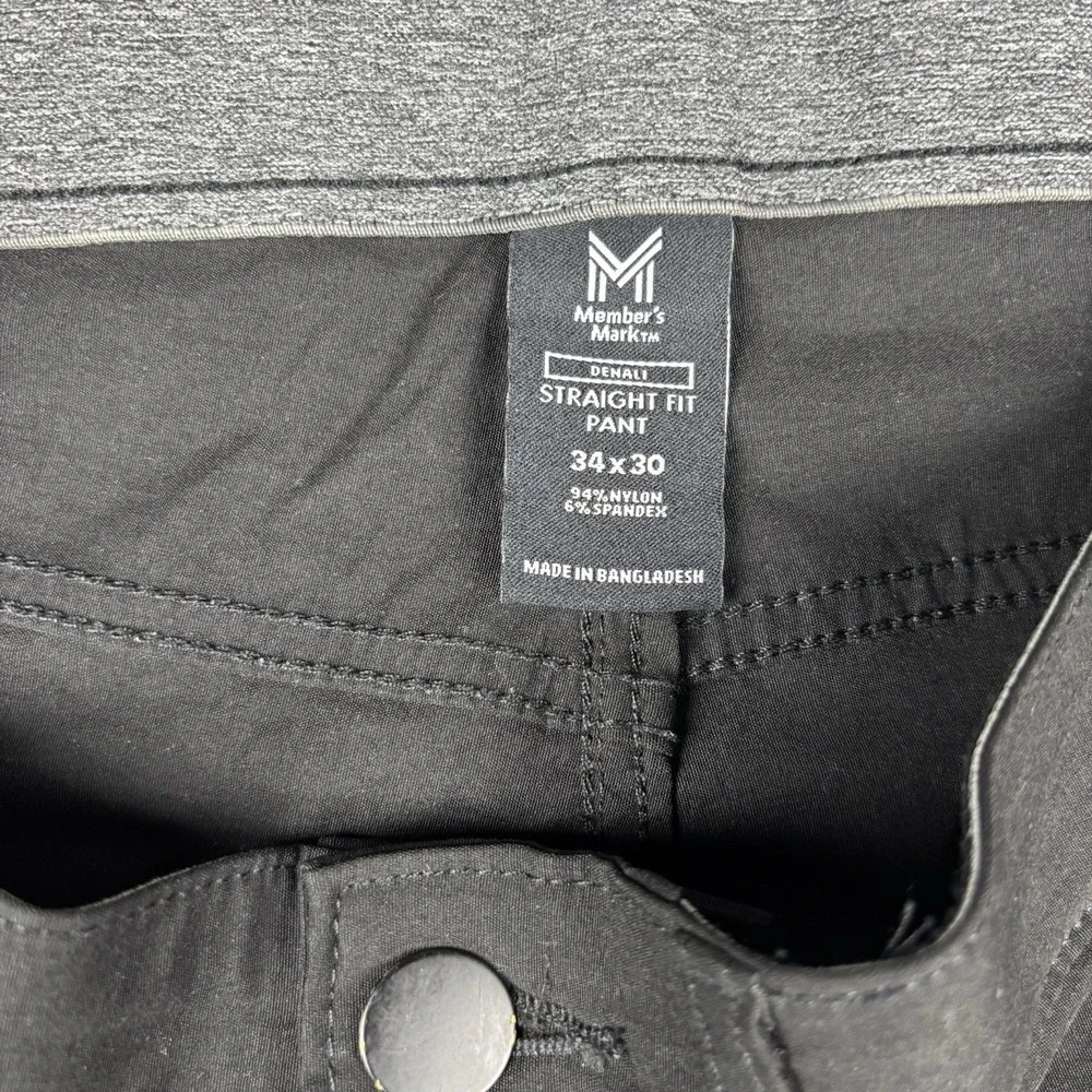 Members Mark Denali Pants Mens 34x30 Black Straight Leg Outdoor Hiking Casual
